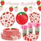 177Pcs Strawberry Birthday Party Plates Napkins Banners Supplies Summer Fruit Disposable Tableware Set for Girls Berry First Sweet One 1st Baby Shower Strawberry Theme Decorations, Serves 25